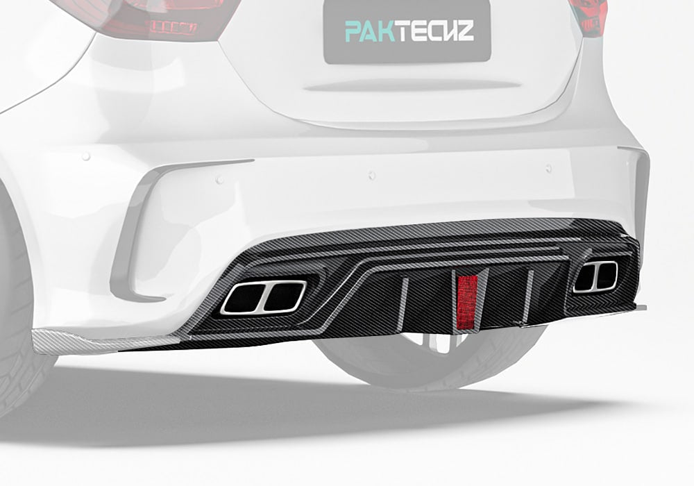 PAKTECHZ - MERCEDES BENZ A CLASS W176 CARBON FIBRE LED REAR DIFFUSER - Aero Carbon UK