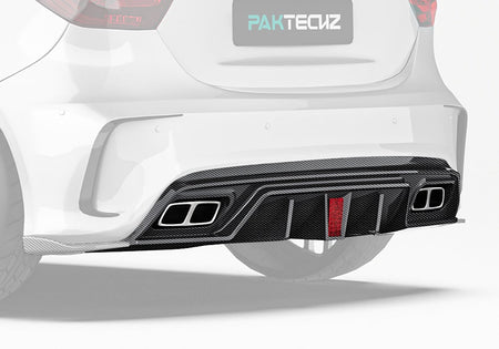 PAKTECHZ - MERCEDES BENZ A CLASS W176 CARBON FIBRE LED REAR DIFFUSER - Aero Carbon UK