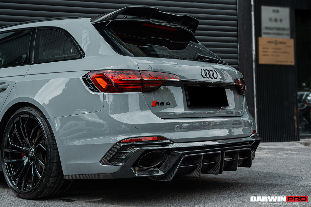 DARWINPRO - AUDI RS4 B9 B9.5 2017 - 2024 CARBON FIBRE BKSS LED REAR DIFFUSER AND REAR SIDE SKIRTS - Aero Carbon UK