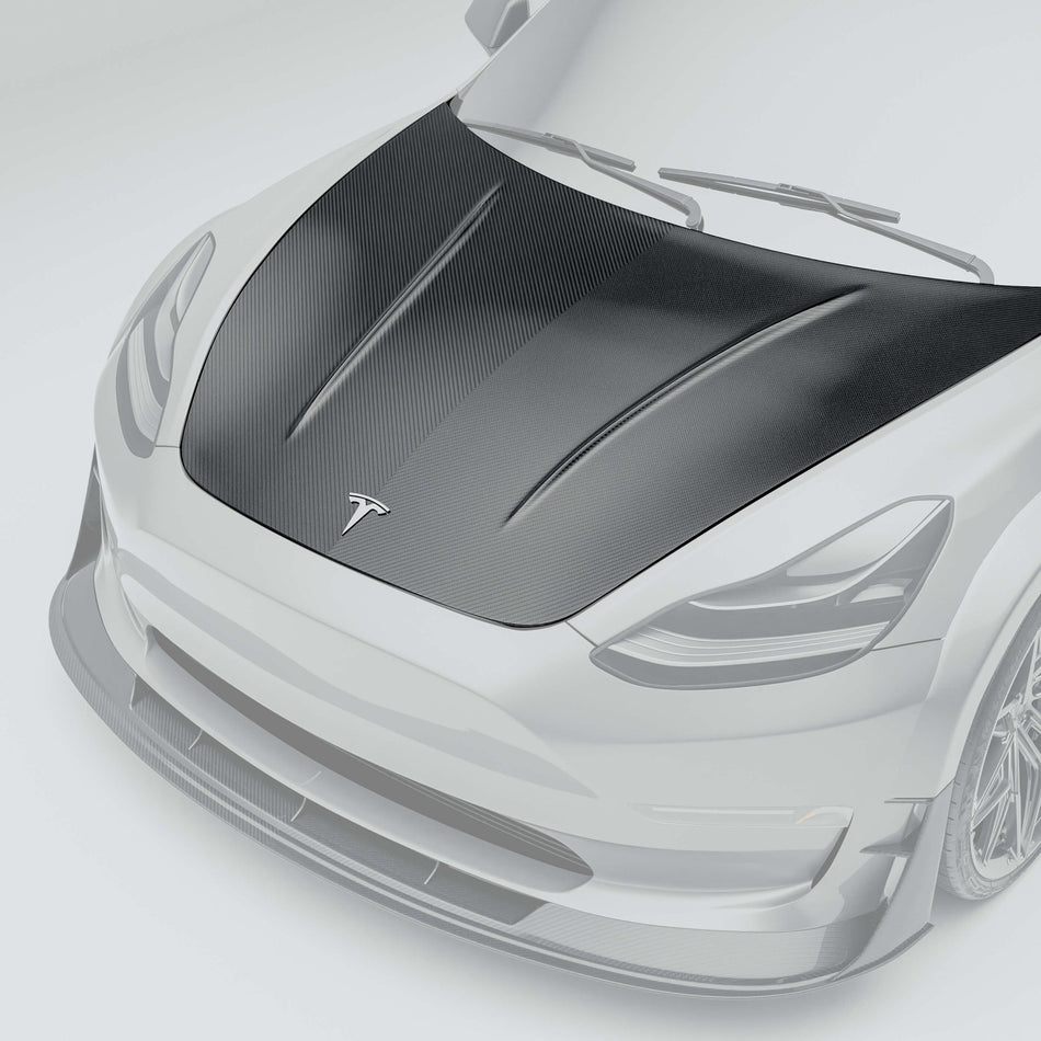 REVOZPORT - TESLA MODEL 3 2017-2023 DRY CARBON FIBER HOOD BONNET - Aero Carbon UK