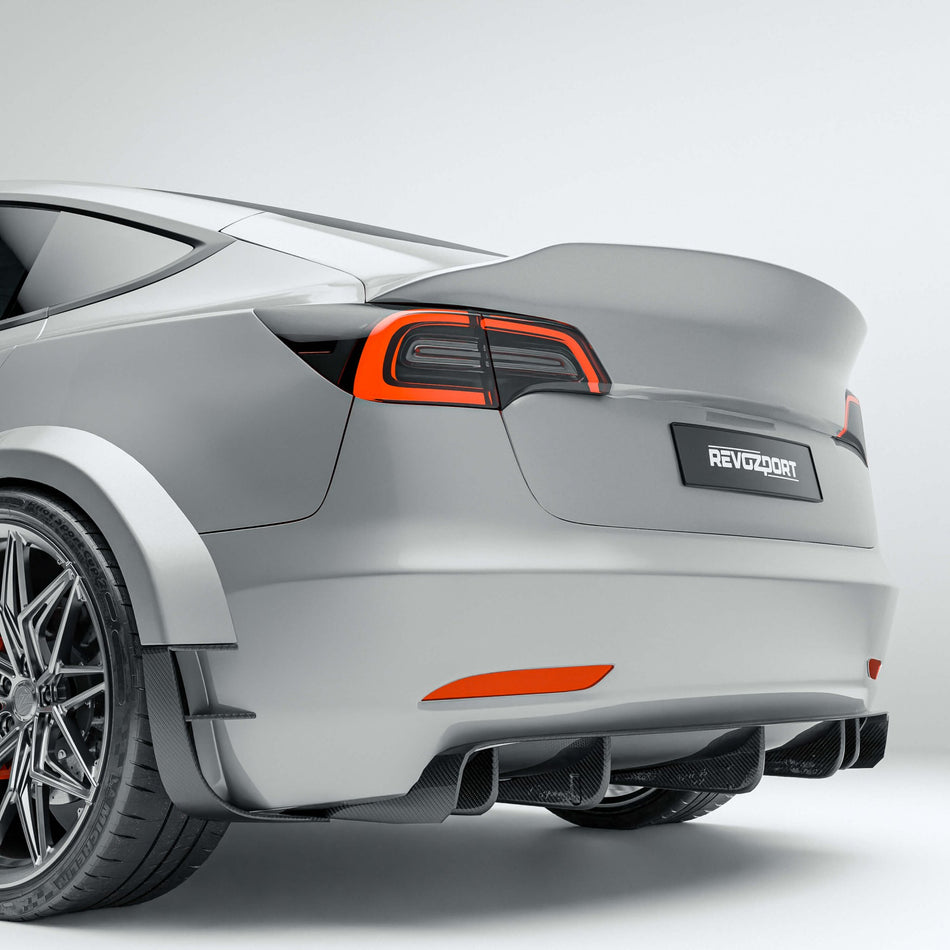 REVOZPORT - TESLA MODEL 3 2017-2023 DRY CARBON FIBER REAR DIFFUSER - Aero Carbon UK