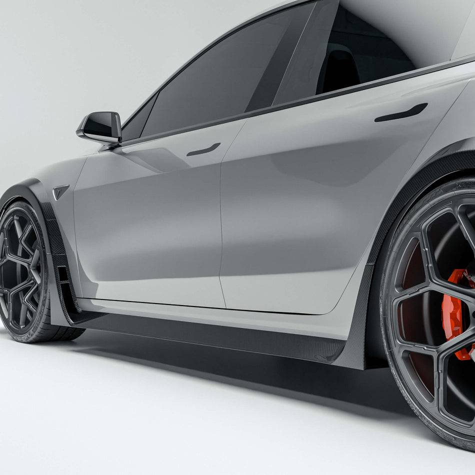 REVOZPORT - TESLA MODEL 3 2017-2023 DRY CARBON FIBER SIDE SKIRTS - Aero Carbon UK