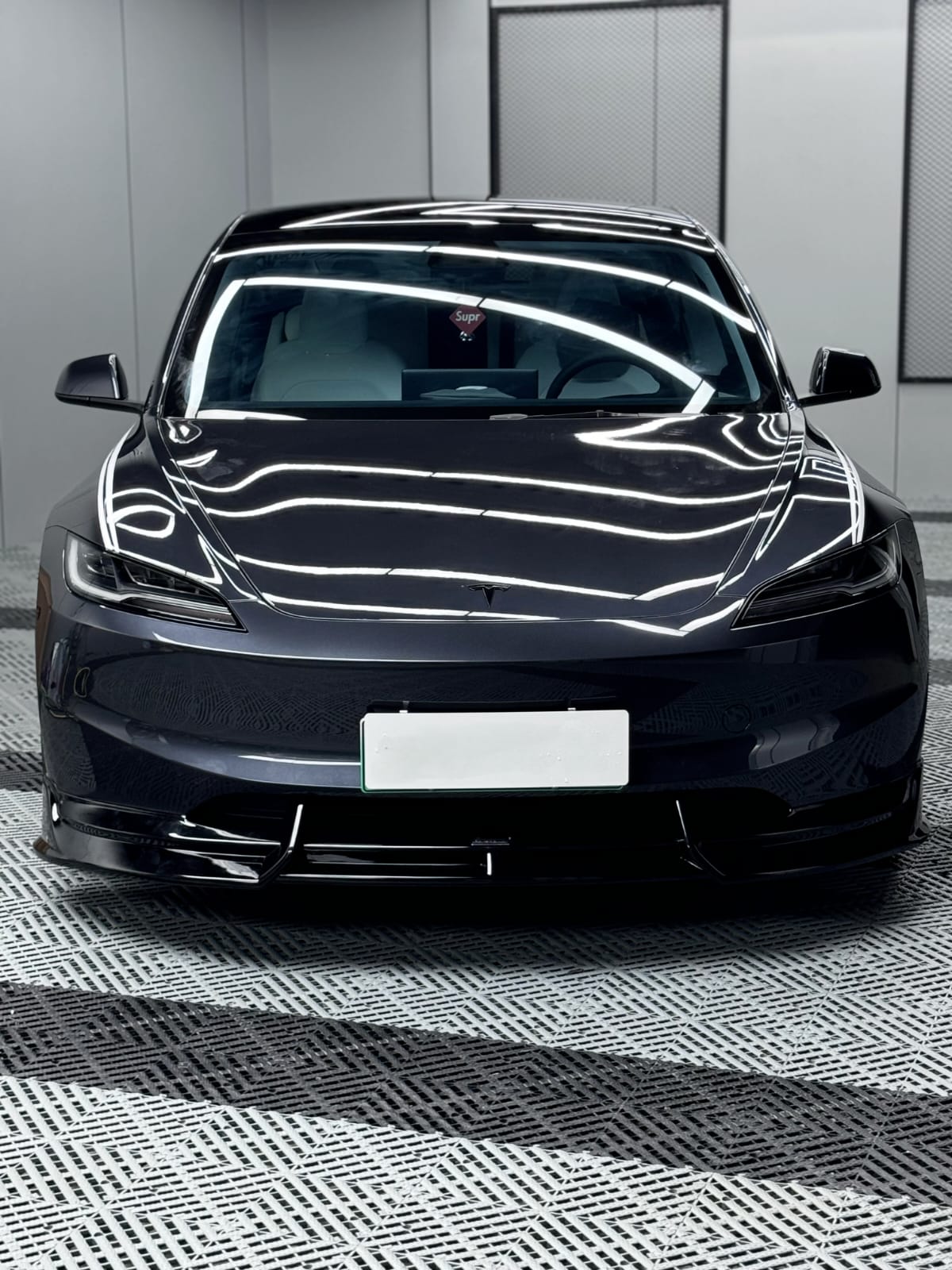 3-Piece Painted Black Front Bumper Lip Kit For Tesla Model 3 (2017-2023) - Sport Style, Easy Install