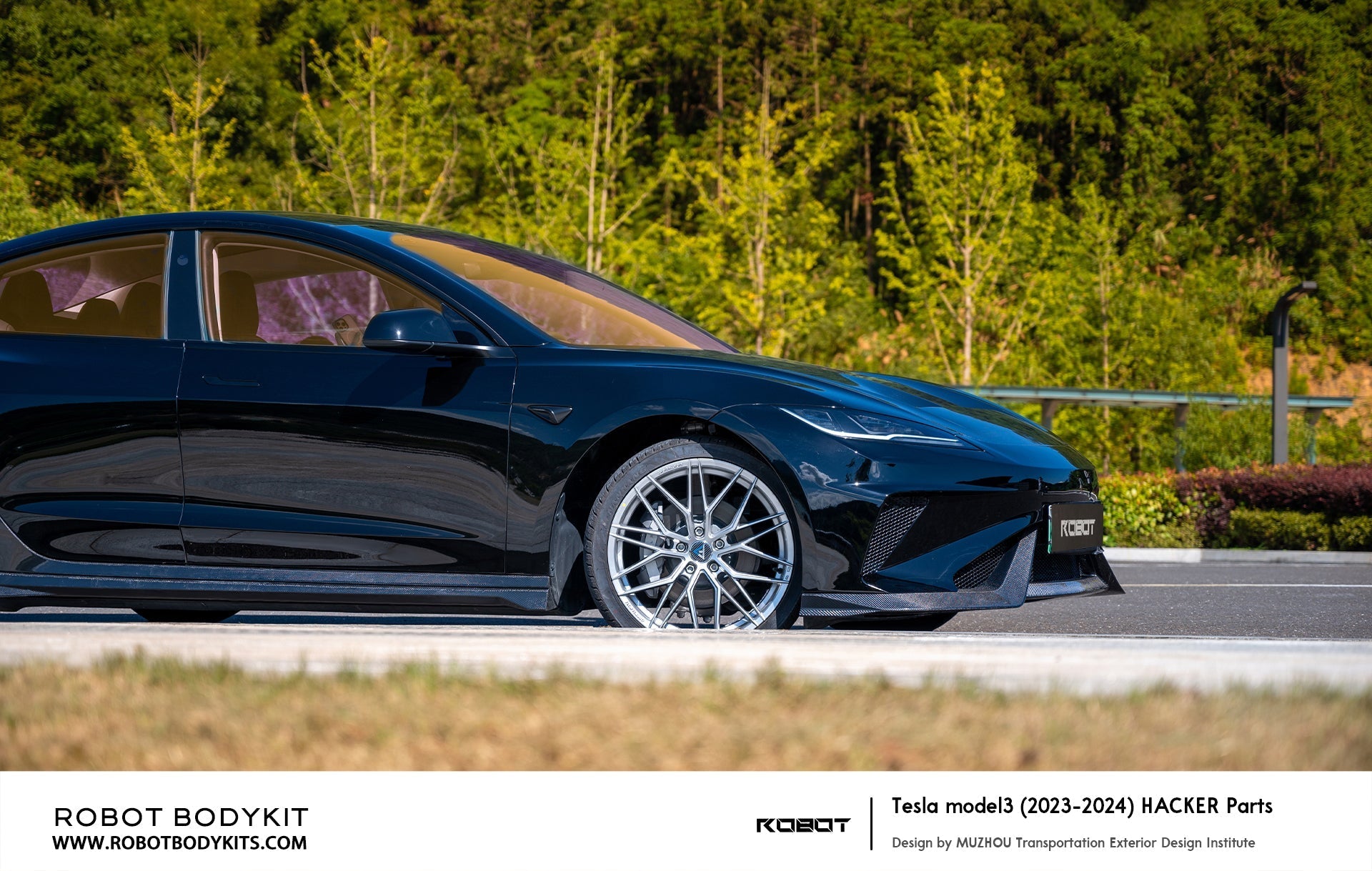 ROBOT - TESLA MODEL 3 HIGHLAND 2024+ FRP / CARBON FIBRE SIDE SKIRTS "HACKER" STYLE - Aero Carbon UK