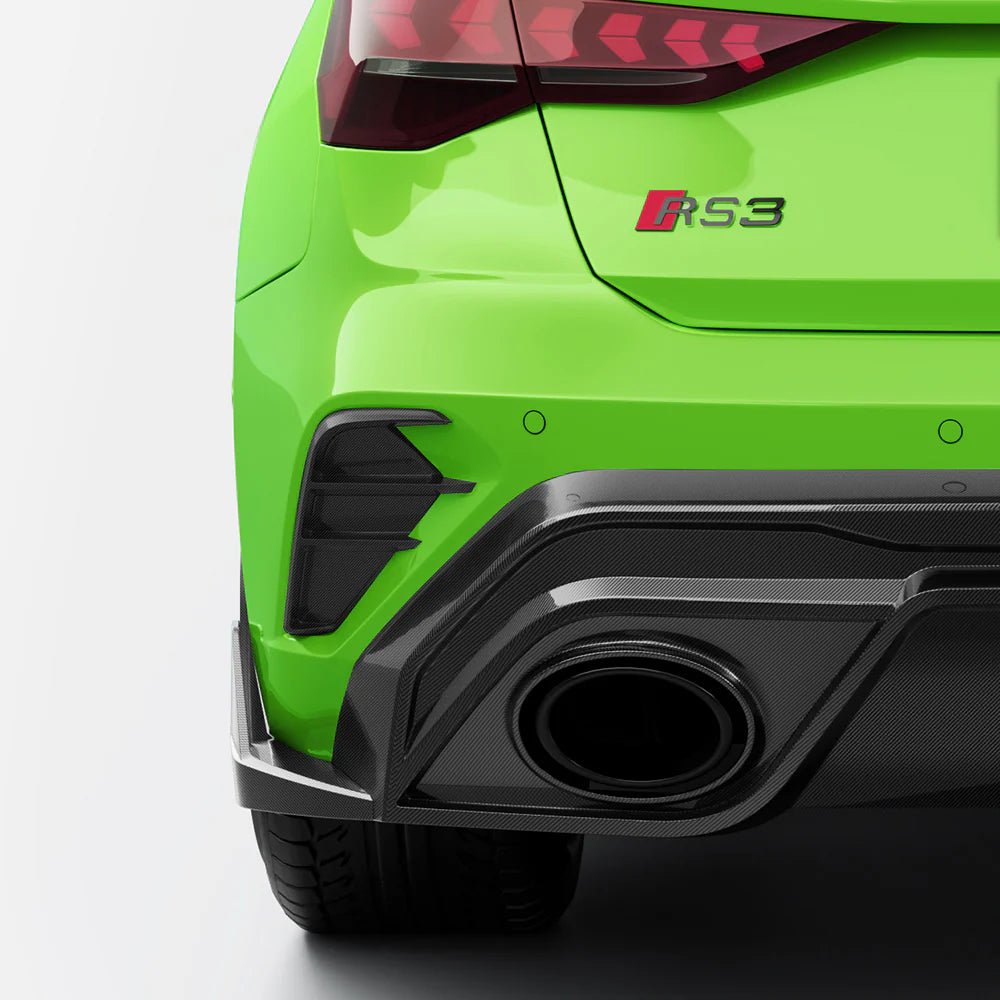 SOOQOO - AUDI RS3 8Y.5 SPORTBACK FACELIFT DRY CARBON FIBER REAR BUMPER TRIM - Aero Carbon UK