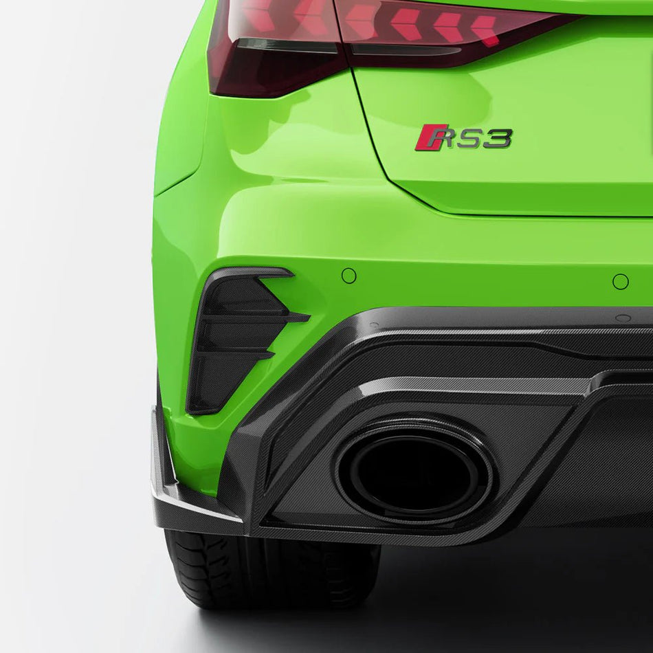 SOOQOO - AUDI RS3 8Y.5 SPORTBACK FACELIFT DRY CARBON FIBER REAR BUMPER TRIM - Aero Carbon UK