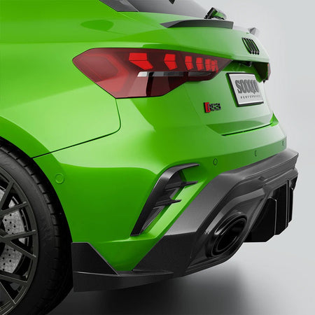 SOOQOO - AUDI RS3 8Y.5 SPORTBACK FACELIFT DRY CARBON FIBER REAR BUMPER TRIM - Aero Carbon UK