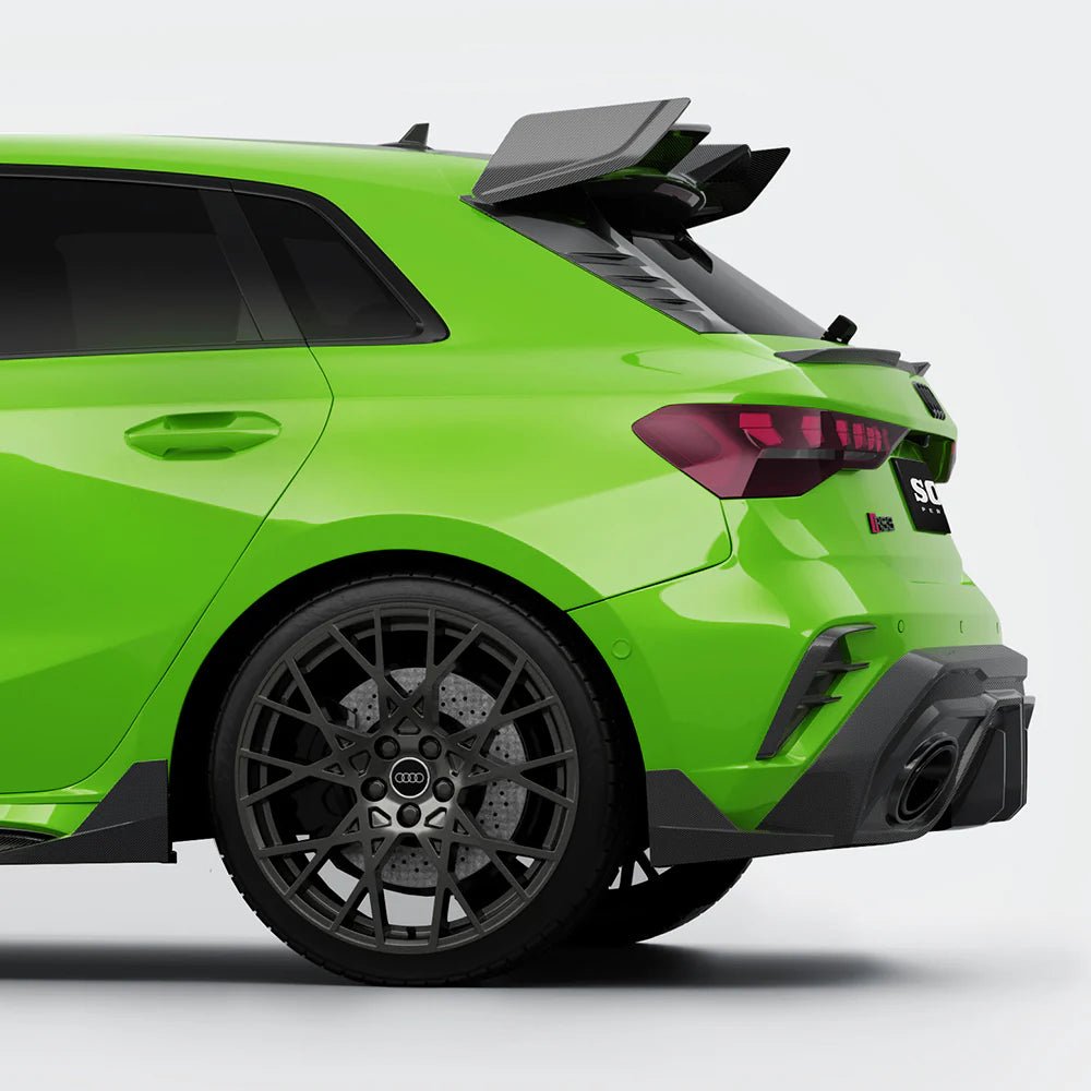 SOOQOO - AUDI RS3 8Y.5 SPORTBACK FACELIFT DRY CARBON FIBER REAR BUMPER TRIM - Aero Carbon UK