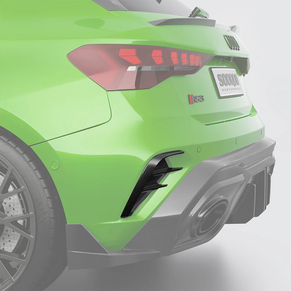 SOOQOO - AUDI RS3 8Y.5 SPORTBACK FACELIFT DRY CARBON FIBER REAR BUMPER TRIM - Aero Carbon UK