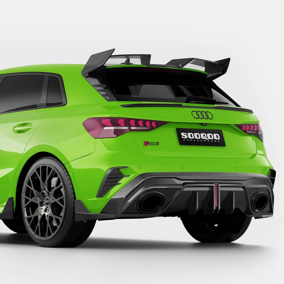 SOOQOO - AUDI RS3 8Y.5 SPORTBACK FACELIFT DRY CARBON FIBER REAR LED DIFFUSER - Aero Carbon UK