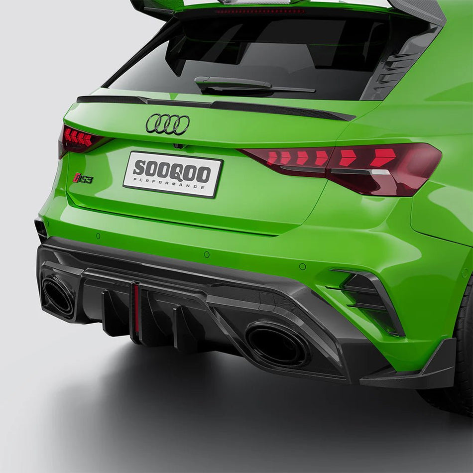 SOOQOO - AUDI RS3 8Y.5 SPORTBACK FACELIFT DRY CARBON FIBER REAR LED DIFFUSER - Aero Carbon UK