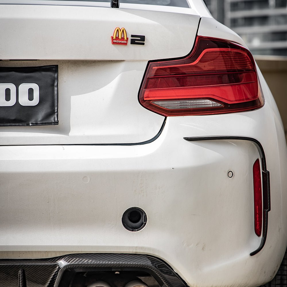 SOOQOO - BMW M2 F87 DRY CARBON FIBRE REAR BUMPER INSERTS - Aero Carbon UK