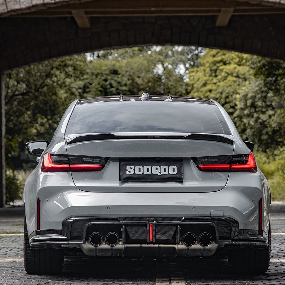 SOOQOO - BMW M3 G80 G81 / M4 G82 G83 CARBON FIBRE DIFFUSER WITH BRAKE LIGHTS + REAR SPLITTERS - Aero Carbon UK