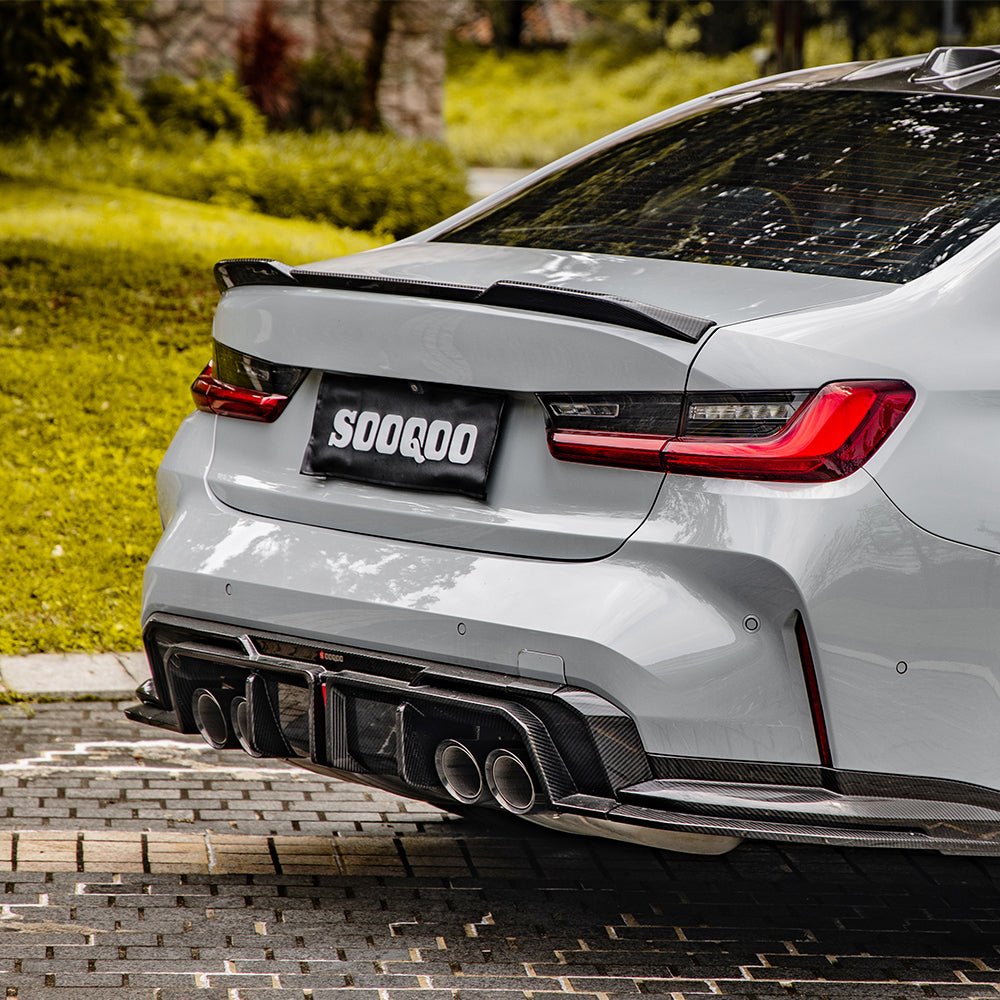 SOOQOO - BMW M3 G80 G81 / M4 G82 G83 CARBON FIBRE DIFFUSER WITH BRAKE LIGHTS + REAR SPLITTERS - Aero Carbon UK