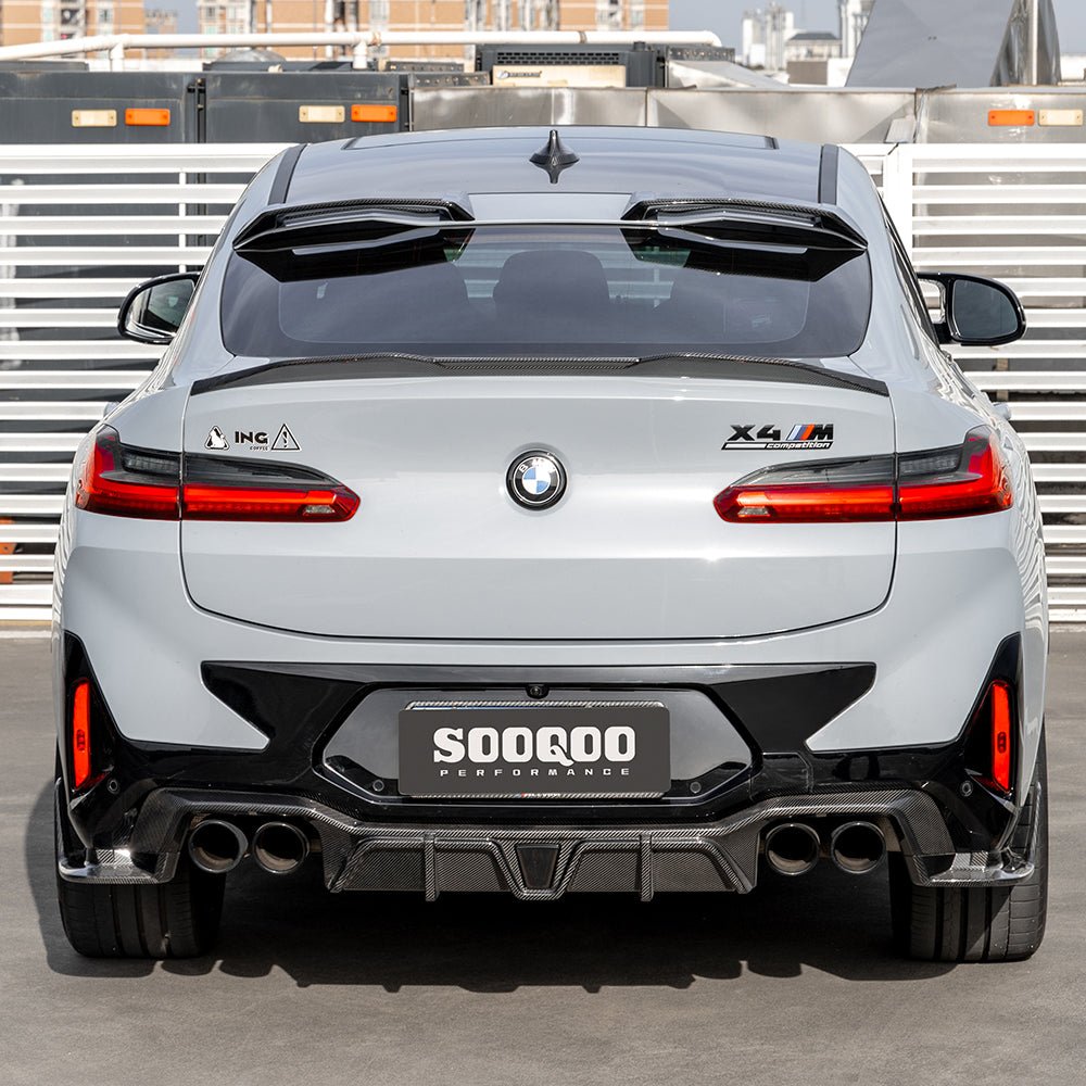 SOOQOO - BMW X4M F98 LCI DRY CARBON FIBRE REAR DIFFUSER W/BRAKE LIGHT - Aero Carbon UK
