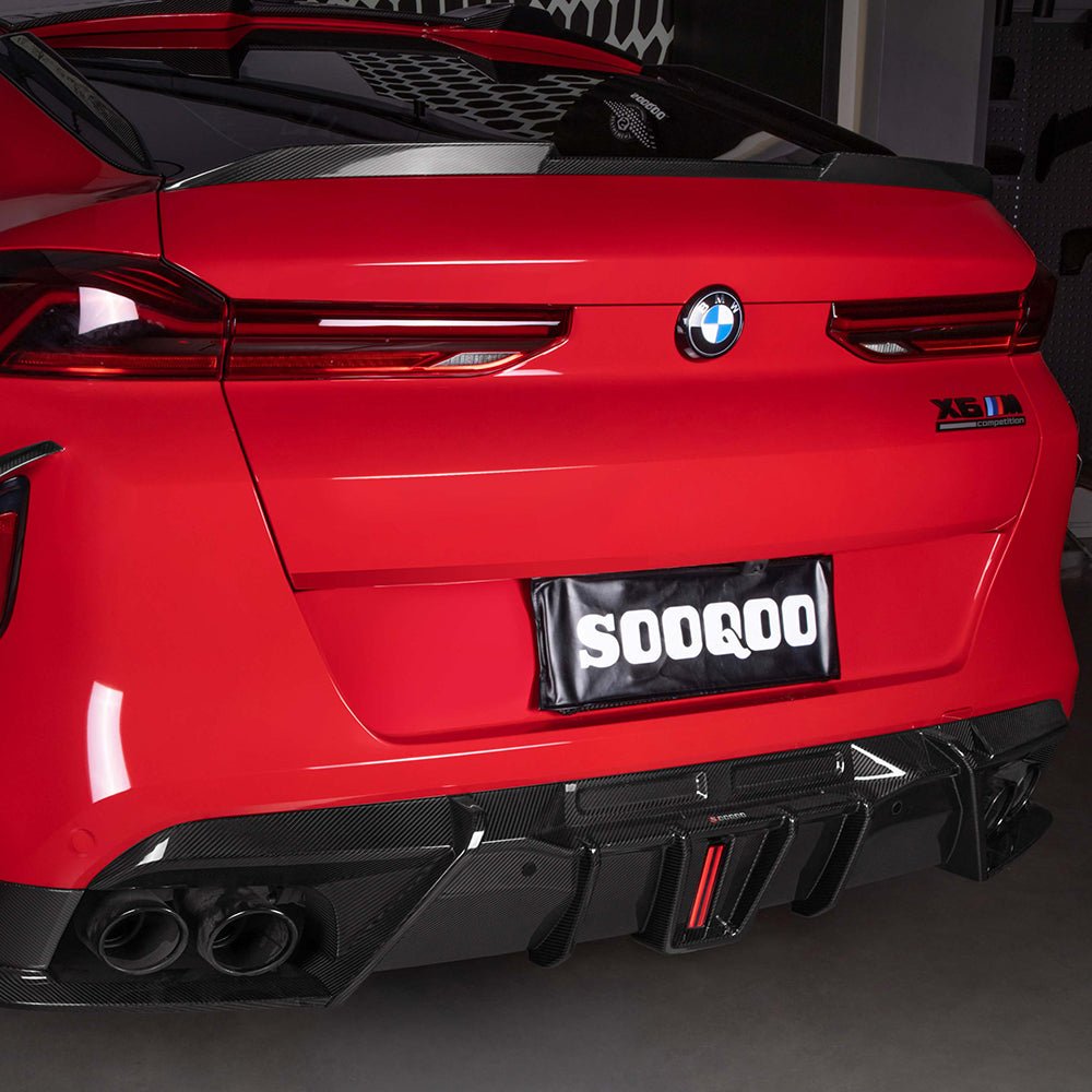 SOOQOO - BMW X6M F96 DRY CARBON FIBER REAR DIFFUSER W/BRAKE LIGHT - Aero Carbon UK