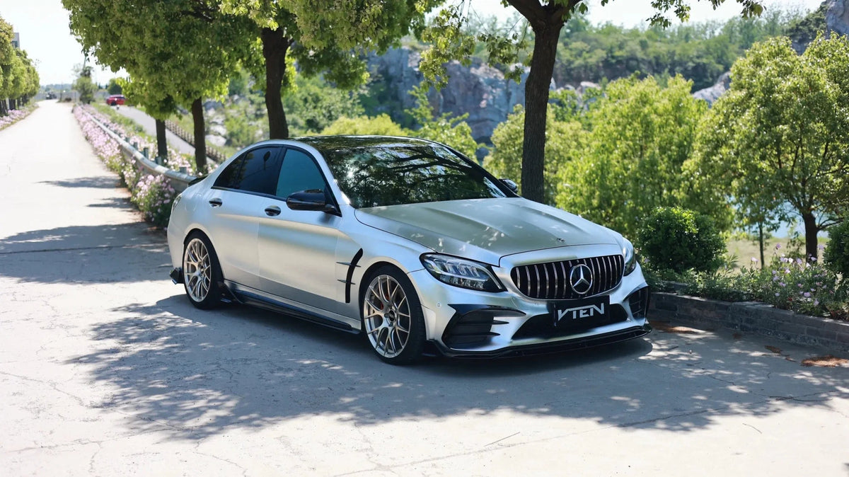 VTEN - MERCEDES BENZ C CLASS W205 SALOON 2019-2021 PP GLOSS BLACK FRONT CANARDS - Aero Carbon UK