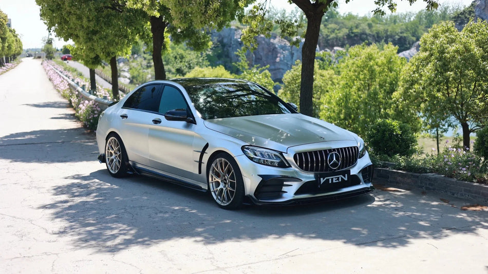 VTEN - MERCEDES BENZ C CLASS W205 SALOON 2019-2021 PP GLOSS BLACK FRONT CANARDS - Aero Carbon UK