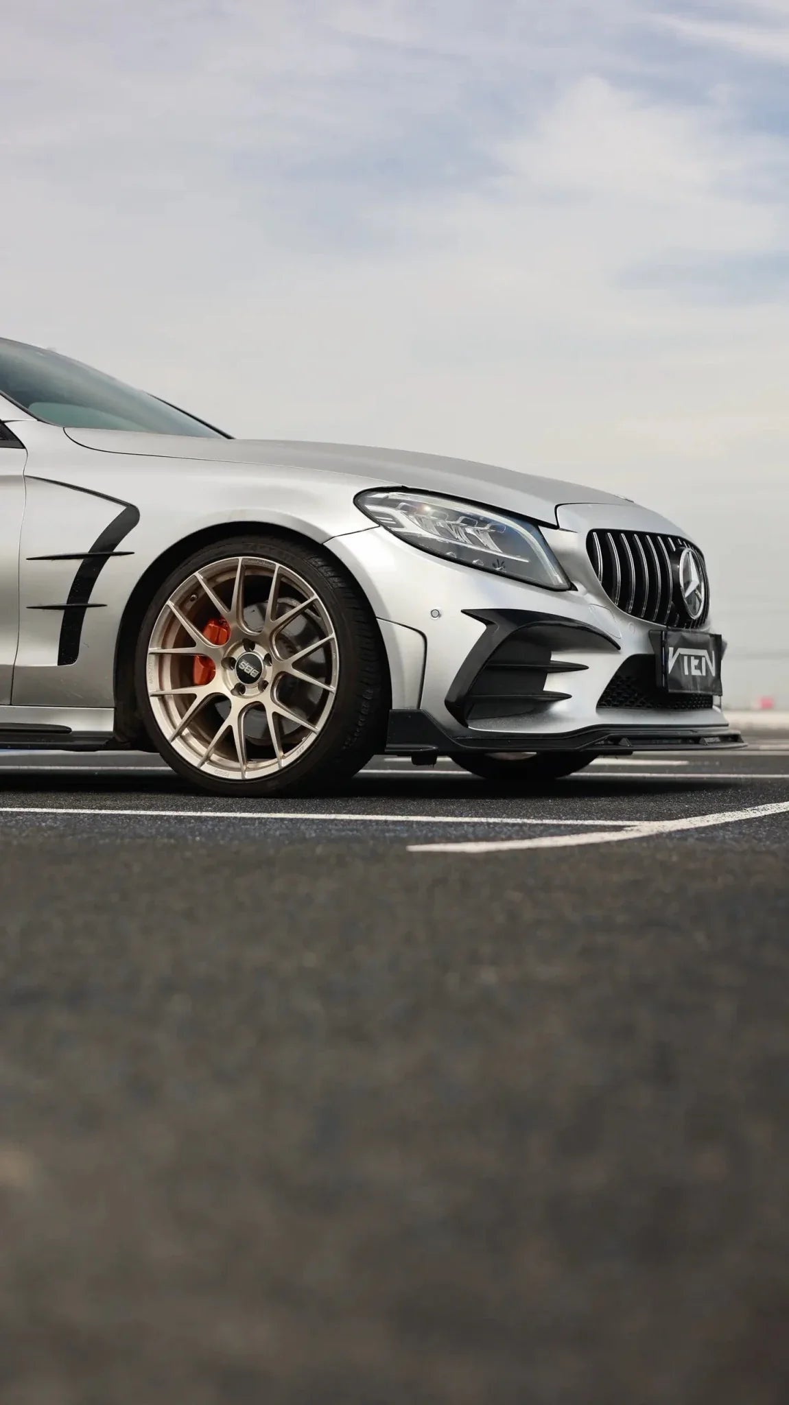 VTEN - MERCEDES BENZ C CLASS W205 SALOON 2019-2021 PP GLOSS BLACK FRONT LIP - Aero Carbon UK