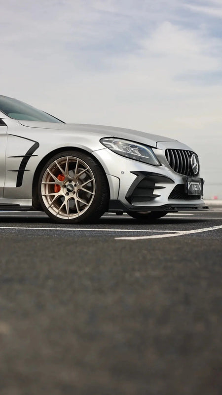 VTEN - MERCEDES BENZ C CLASS W205 SALOON 2019-2021 PP GLOSS BLACK FRONT LIP - Aero Carbon UK