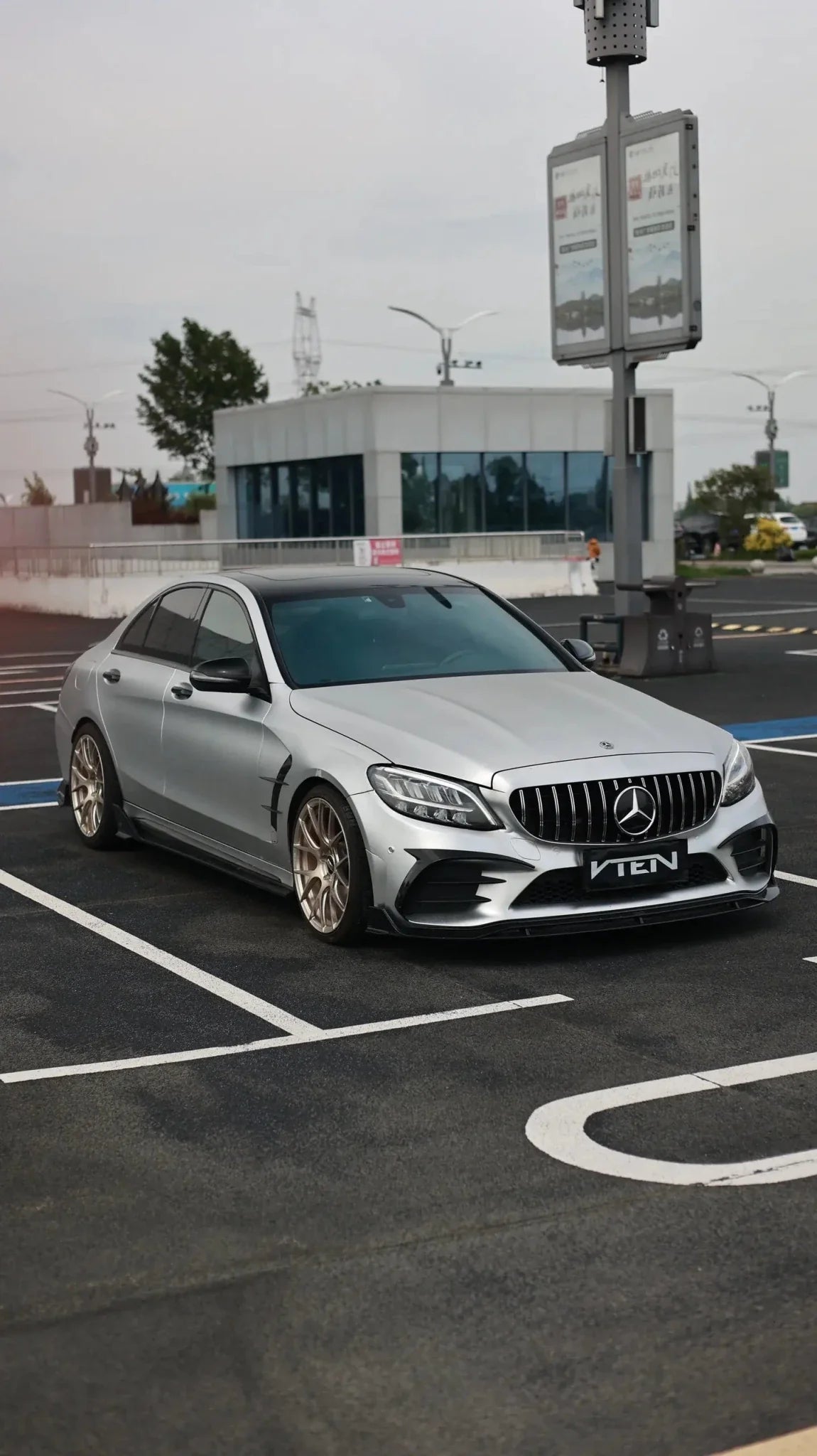 VTEN - MERCEDES BENZ C CLASS W205 SALOON 2019-2021 PP GLOSS BLACK FRONT LIP - Aero Carbon UK