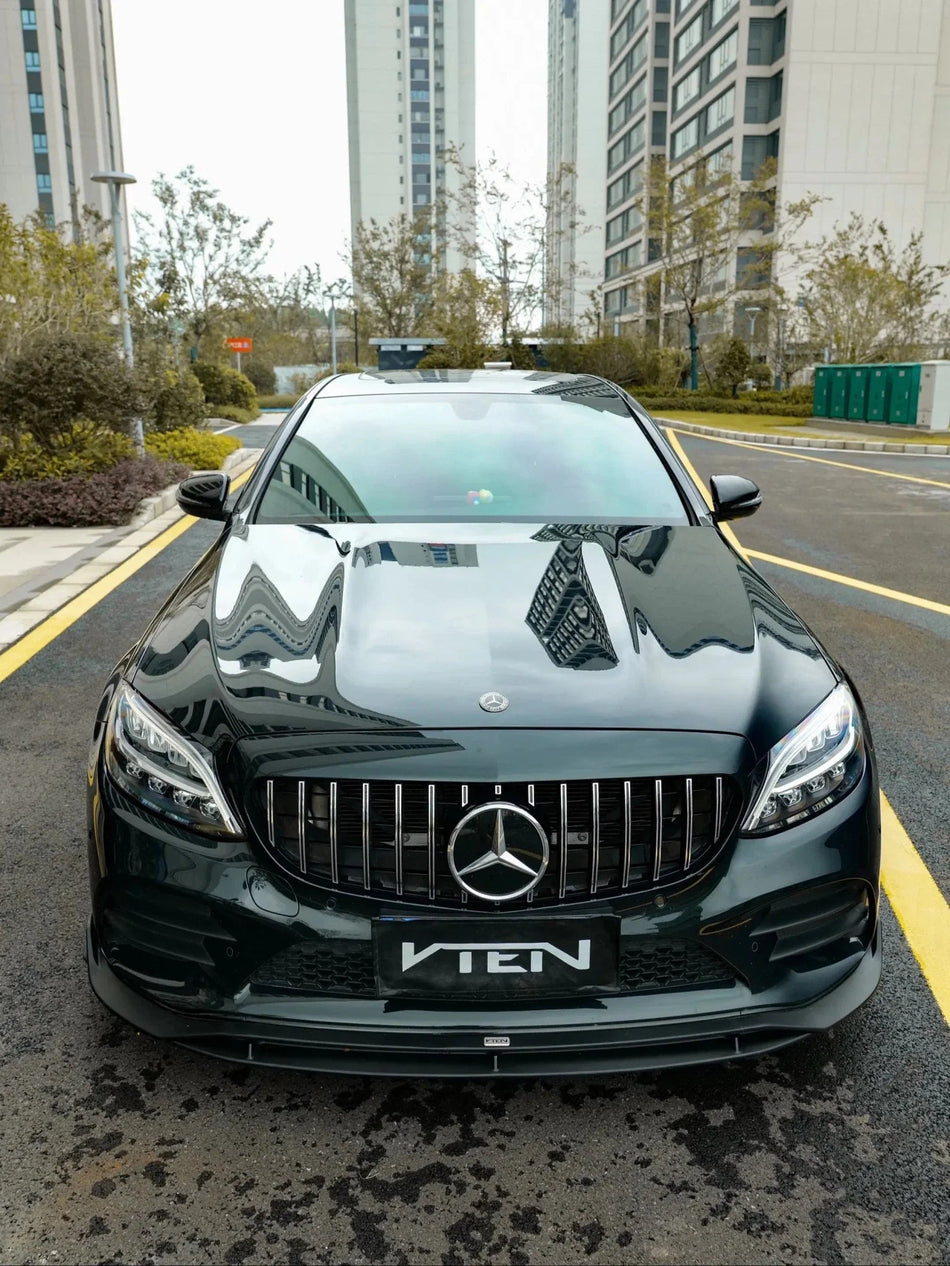 VTEN - MERCEDES BENZ C CLASS W205 SALOON 2019-2021 PP GLOSS BLACK FRONT LIP - Aero Carbon UK