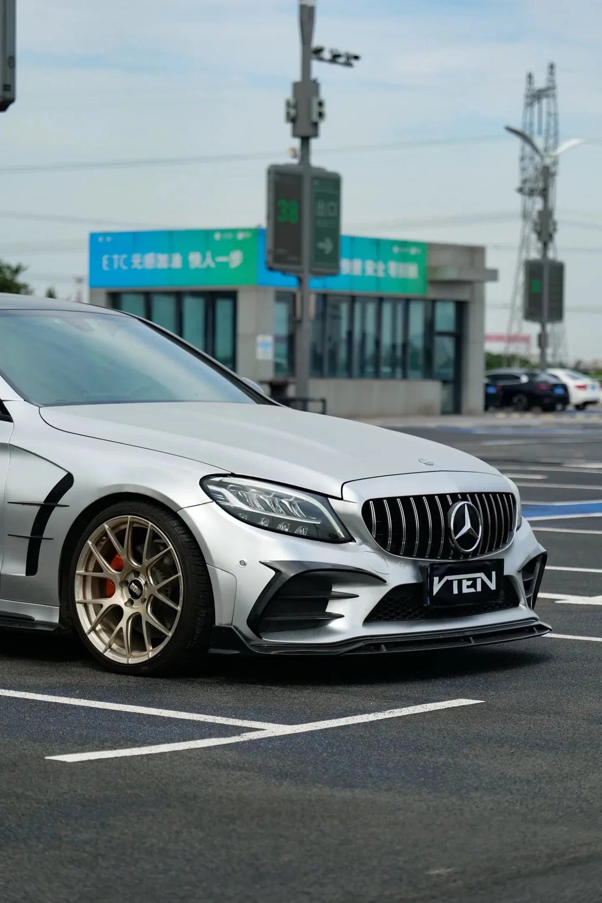 VTEN - MERCEDES BENZ C CLASS W205 SALOON 2019-2021 PP GLOSS BLACK FRONT LIP - Aero Carbon UK