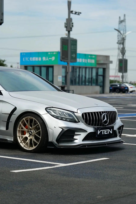 VTEN - MERCEDES BENZ C CLASS W205 SALOON 2019-2021 PP GLOSS BLACK FRONT LIP - Aero Carbon UK