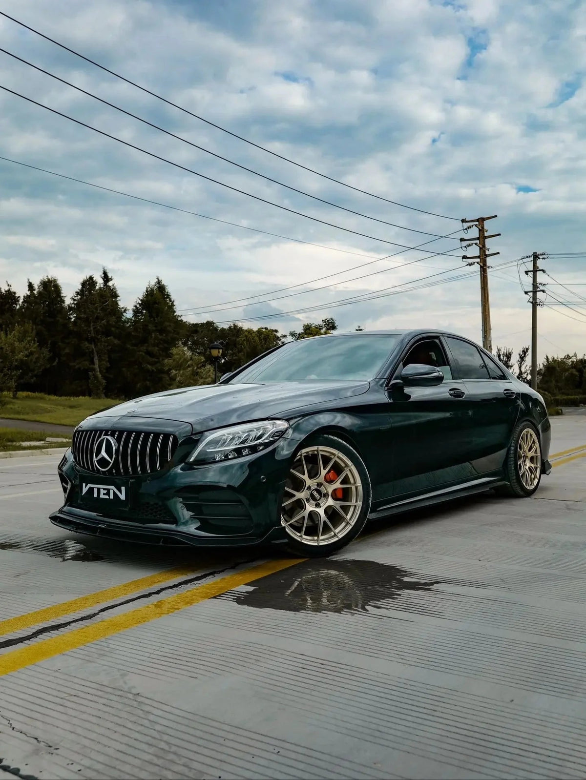 VTEN - MERCEDES BENZ C CLASS W205 SALOON 2019-2021 PP GLOSS BLACK FRONT LIP - Aero Carbon UK
