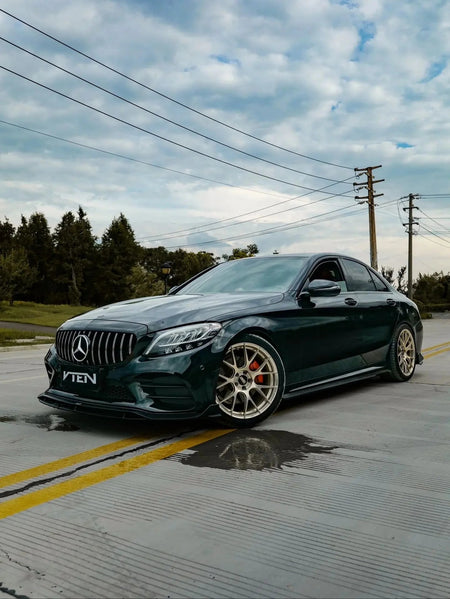 VTEN - MERCEDES BENZ C CLASS W205 SALOON 2019-2021 PP GLOSS BLACK FRONT LIP - Aero Carbon UK