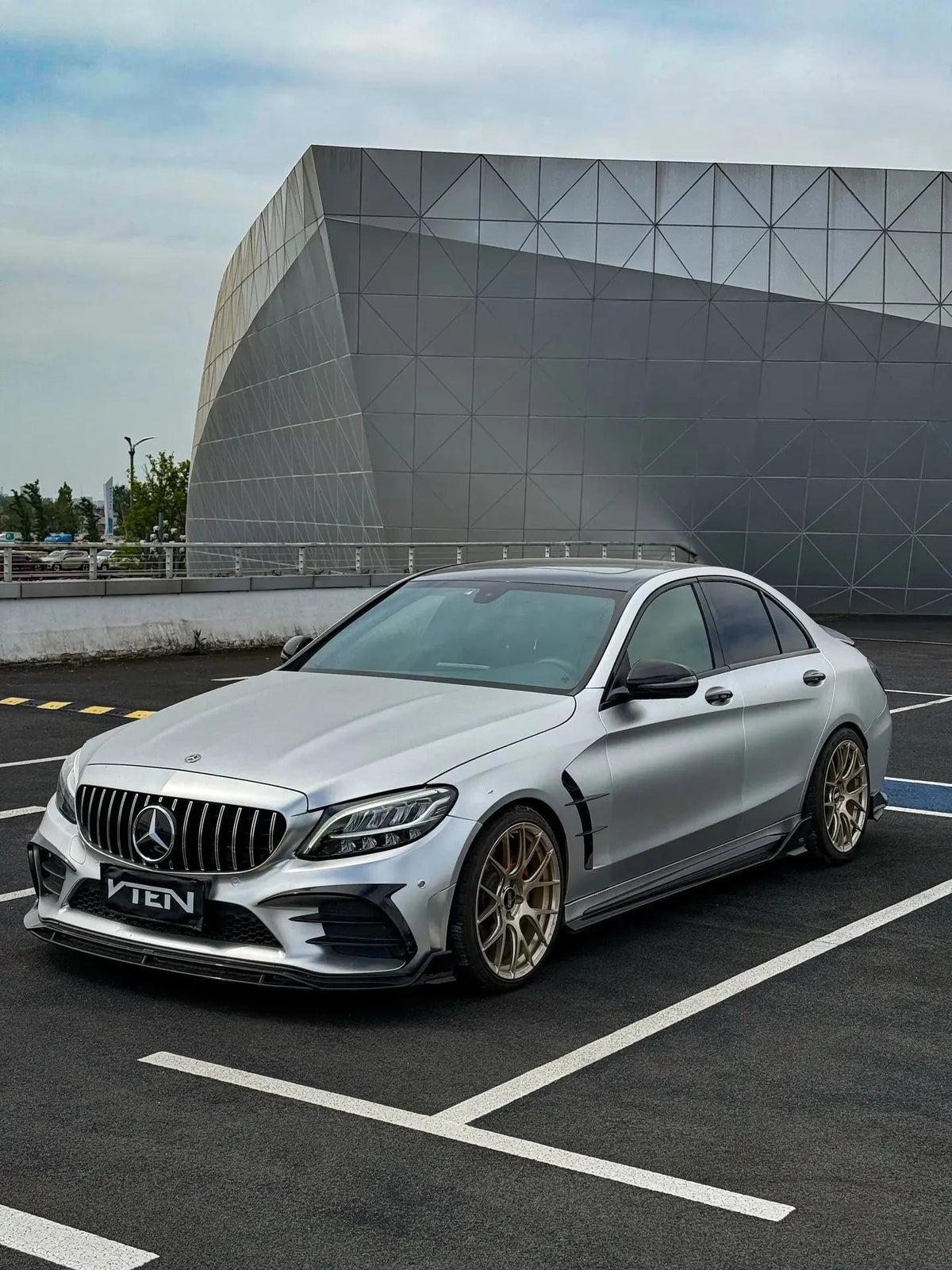 VTEN - MERCEDES BENZ C CLASS W205 SALOON 2019-2021 PP GLOSS BLACK FRONT LIP - Aero Carbon UK