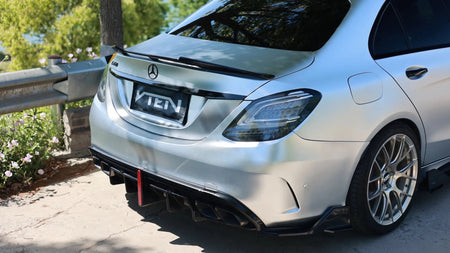 VTEN - MERCEDES BENZ C CLASS W205 SALOON 2019-2021 PP GLOSS BLACK LED REAR DIFFUSER - Aero Carbon UK