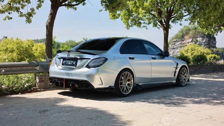 VTEN - MERCEDES BENZ C CLASS W205 SALOON 2019-2021 PP GLOSS BLACK LED REAR DIFFUSER - Aero Carbon UK