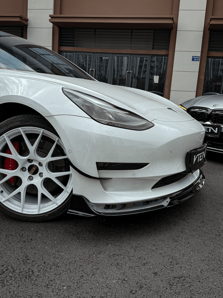 VTEN - TESLA MODEL 3 2017-2023 PP GLOSS BLACK FRONT LIP - Aero Carbon UK