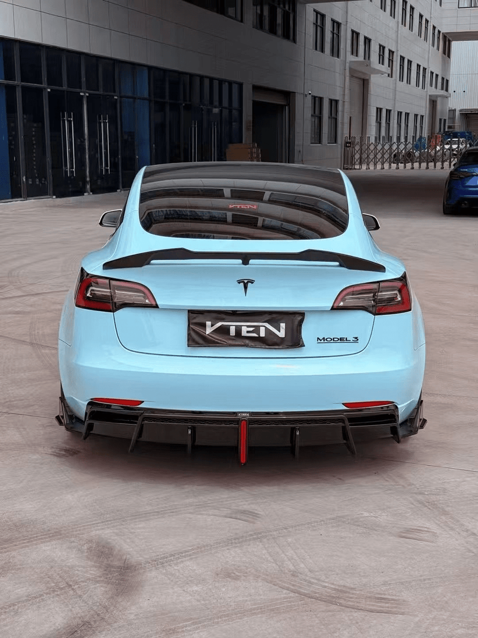 VTEN - TESLA MODEL 3 2017-2023 PP GLOSS BLACK REAR LED DIFFUSER - Aero Carbon UK