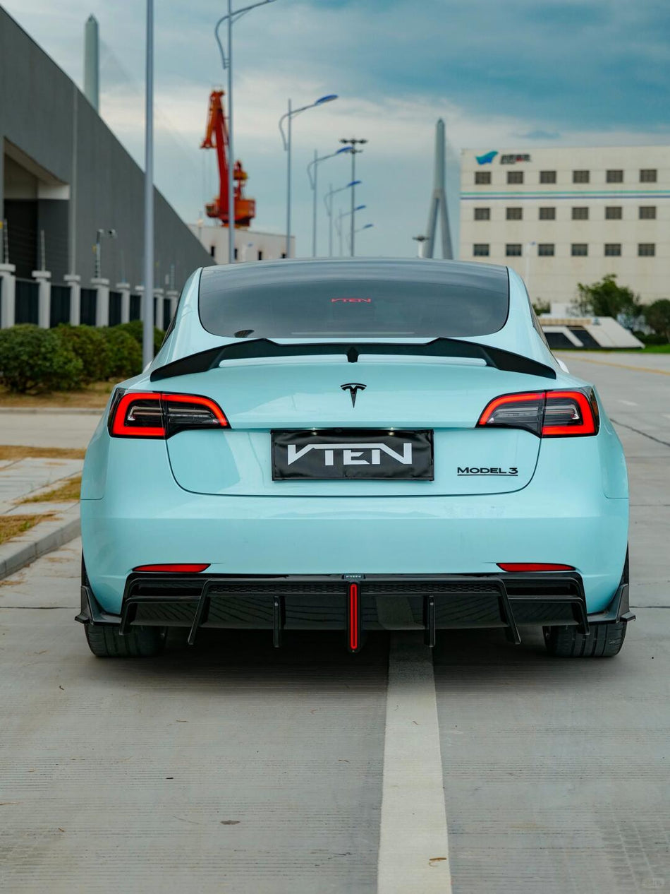 VTEN - TESLA MODEL 3 2017-2023 PP GLOSS BLACK REAR LED DIFFUSER - Aero Carbon UK