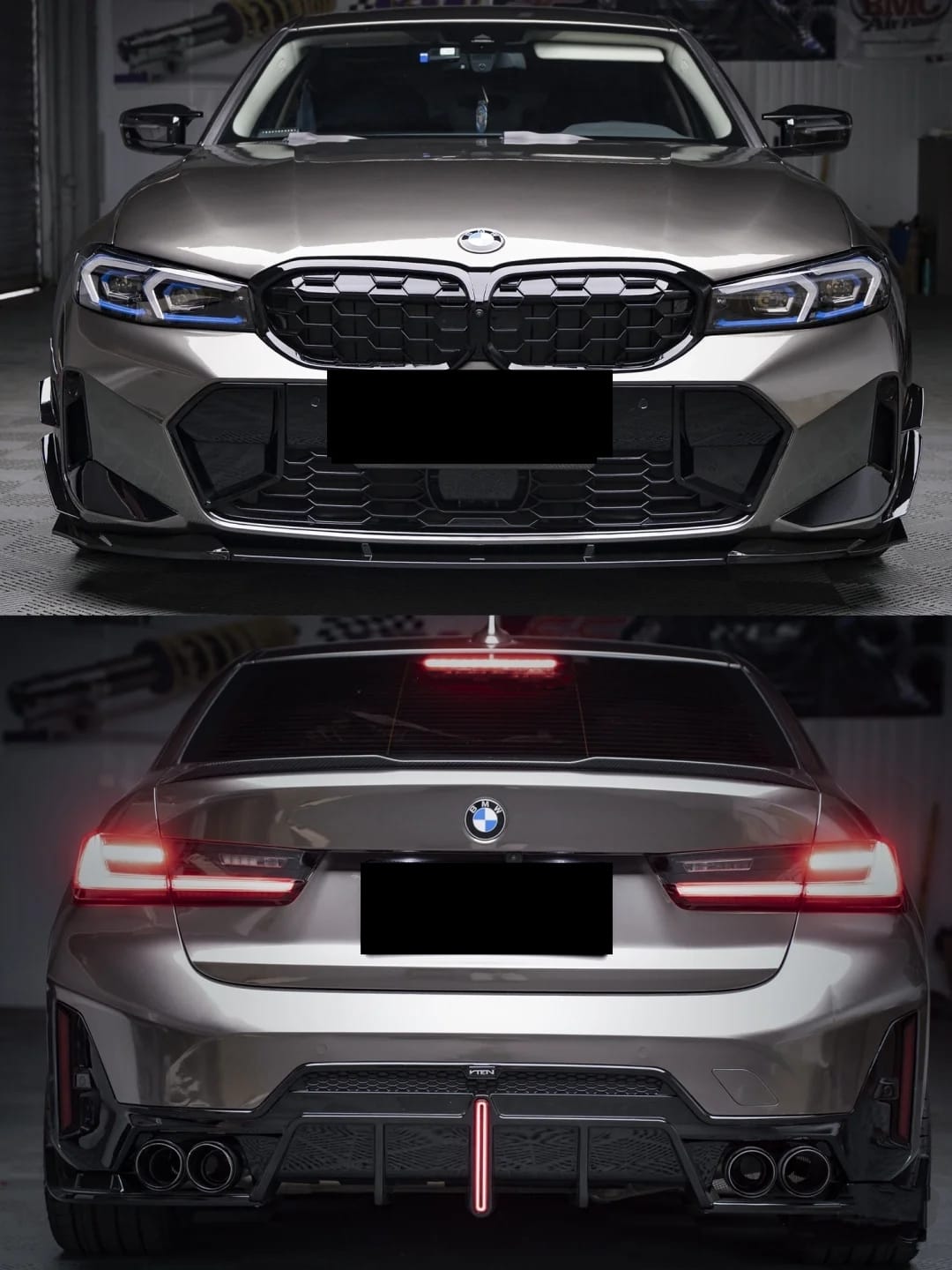 thumbnail image 2 of Gloss Black Rear Lower Diffuser With LED For BMW 3 Series G20 LCI 2023-2024 – Performance Style, 3-Piece Kit 2 of 6