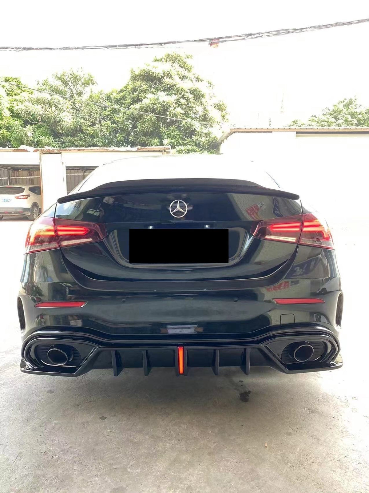 AERO CARBON - MERCEDES BENZ A CLASS W177 SALOON GLOSS BLACK SLIM LINE LED REAR DIFFUSER - Aero Carbon UK