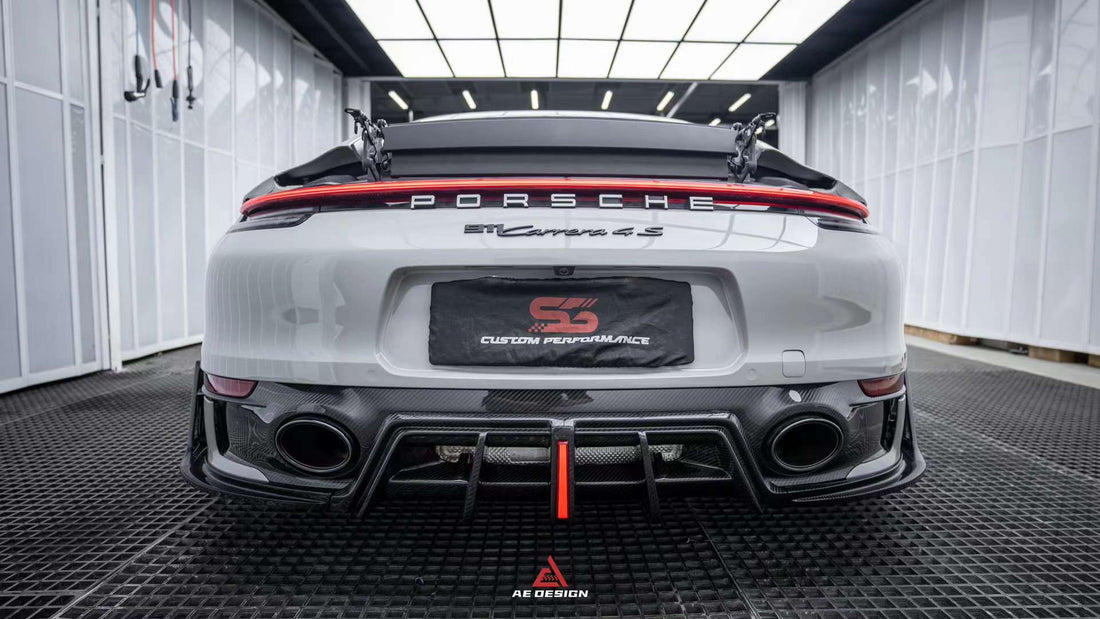 AE DESIGN - PORSCHE CARRERA 911 992 DRY CARBON FIBRE LED REAR DIFFUSER ...