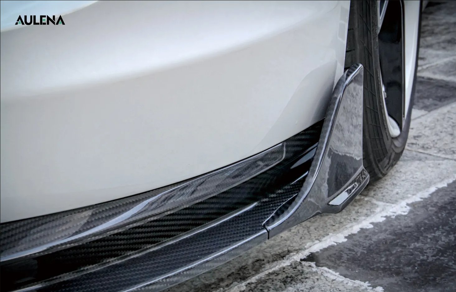 AULENA - PORSCHE TAYCAN DRY CARBON FRONT LIP - Aero Carbon UK