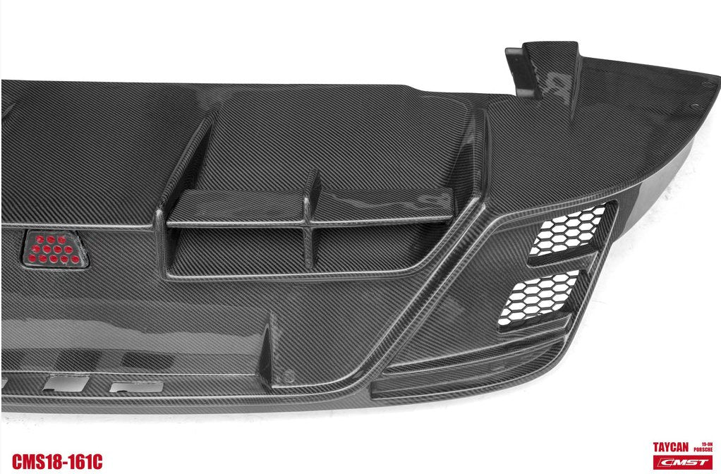 CMST - PORSCHE TAYCAN BASE / 4S DRY CARBON FIBRE REAR DIFFUSER WITH WINGLETS - Aero Carbon UK