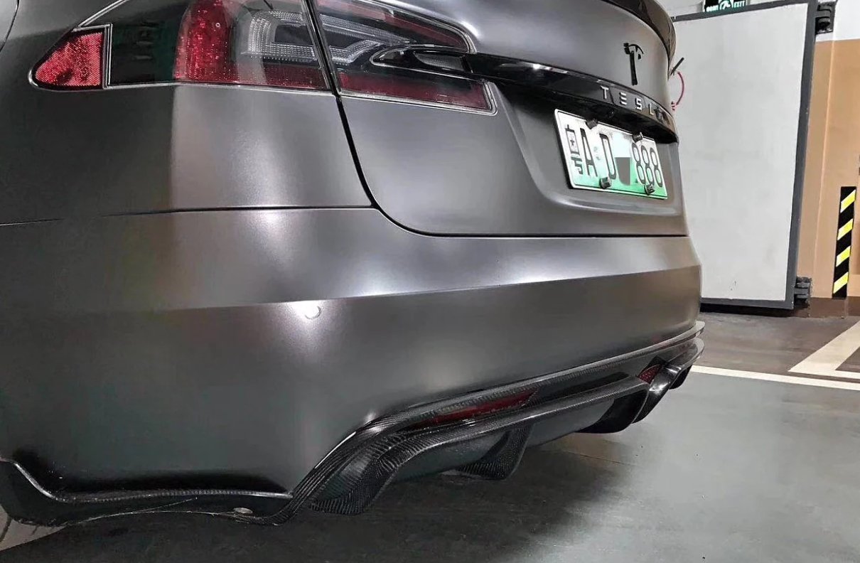 CMST - TESLA MODEL S CARBON FIBRE REAR DIFFUSER WITH LED BRAKE LIGHT - Aero Carbon UK