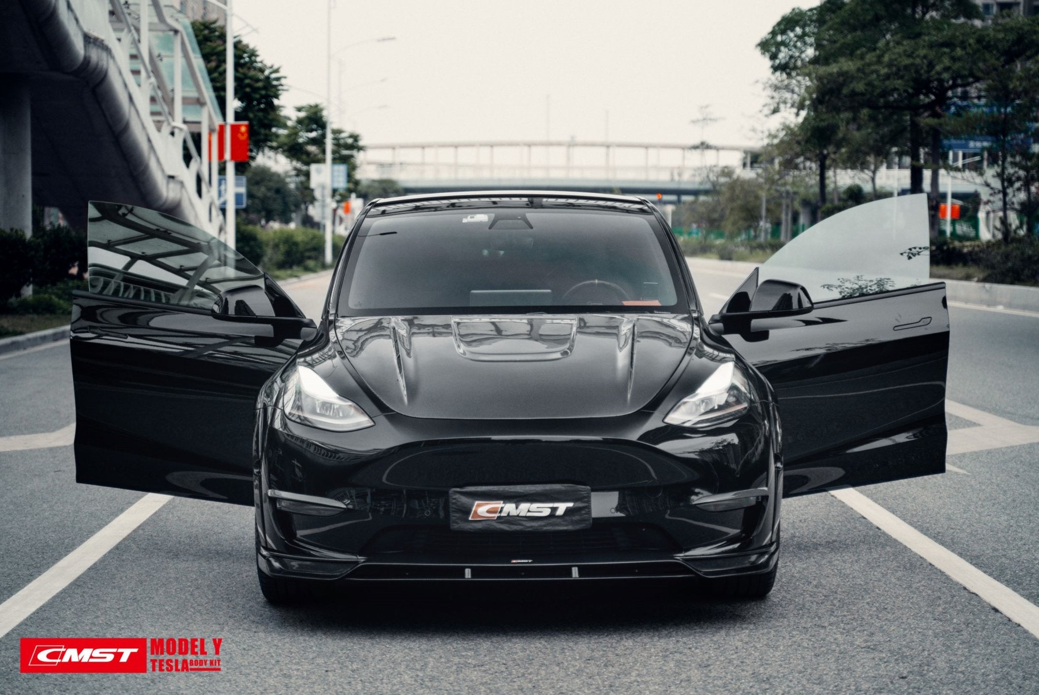 CMST - TESLA MODEL Y CARBON FIBRE FRONT LIP V2 - Aero Carbon UK