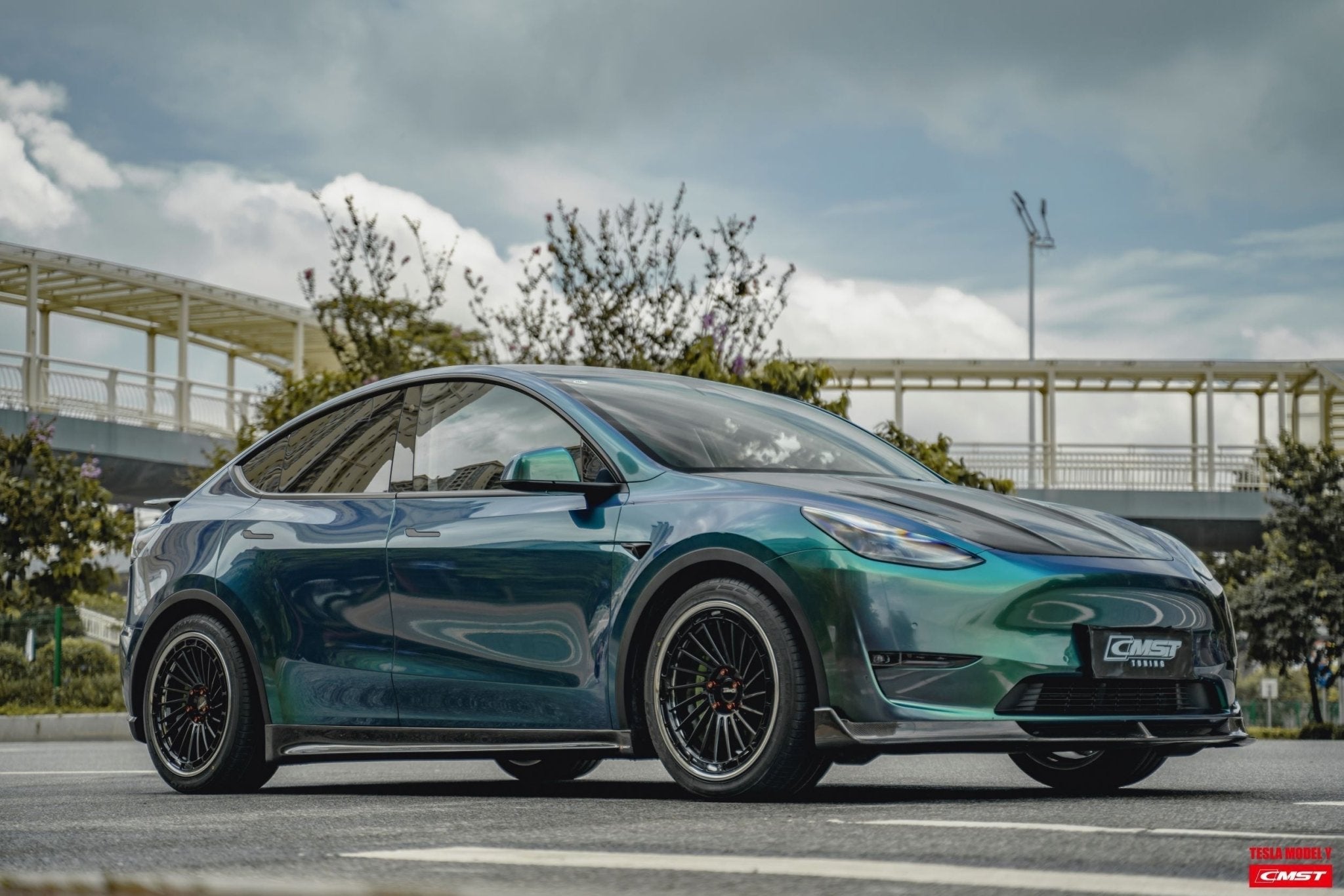 CMST - TESLA MODEL Y CARBON FIBRE SIDE SKIRTS V1 - Aero Carbon UK