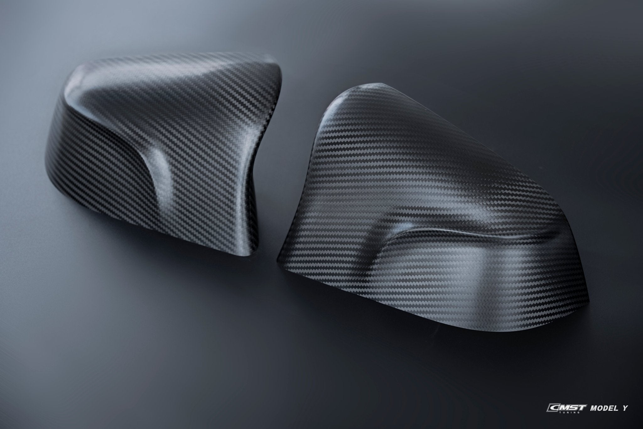 CMST - TESLA MODEL Y CARBON FIBRE WING MIRROR CAPS - Aero Carbon UK