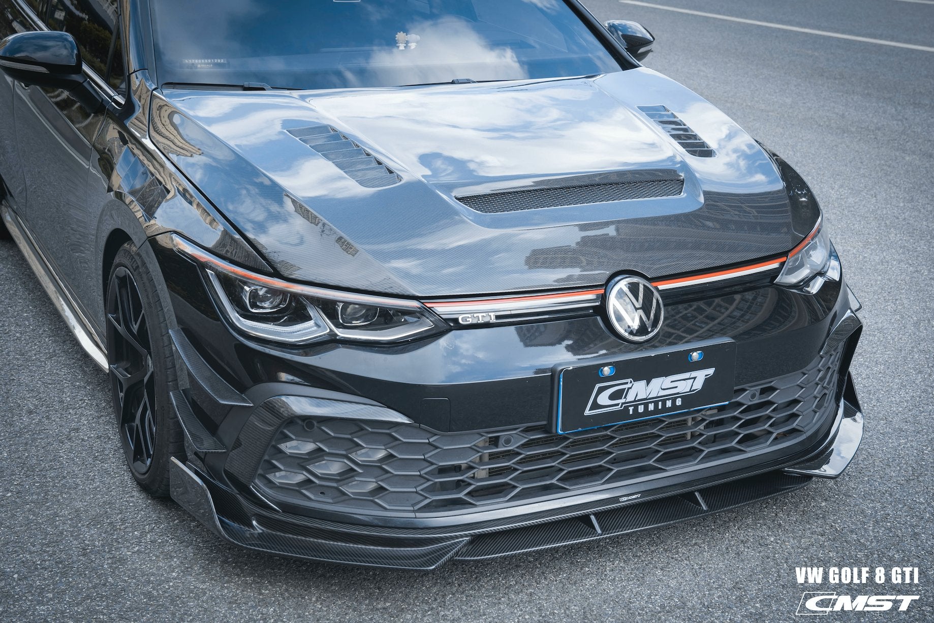 CMST- VOLKSWAGEN GOLF MK8 GTI / R LINE CARBON FIBRE FRONT BONNET HOOD V1 - Aero Carbon UK