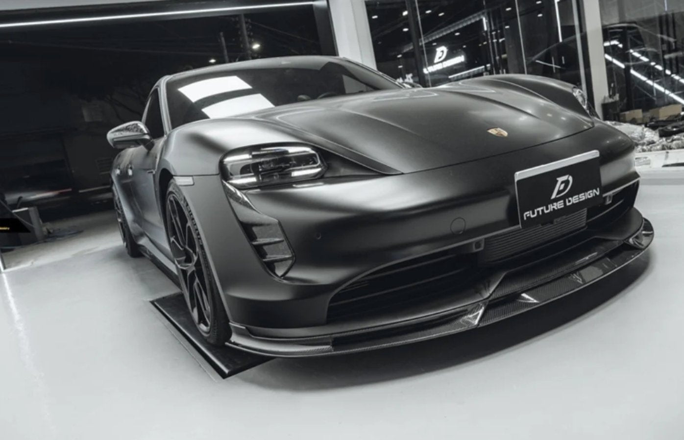 FUTURE DESIGN - PORSCHE TAYCAN CARBON FIBRE FRONT LIP SPLITTER V2 - Aero Carbon UK