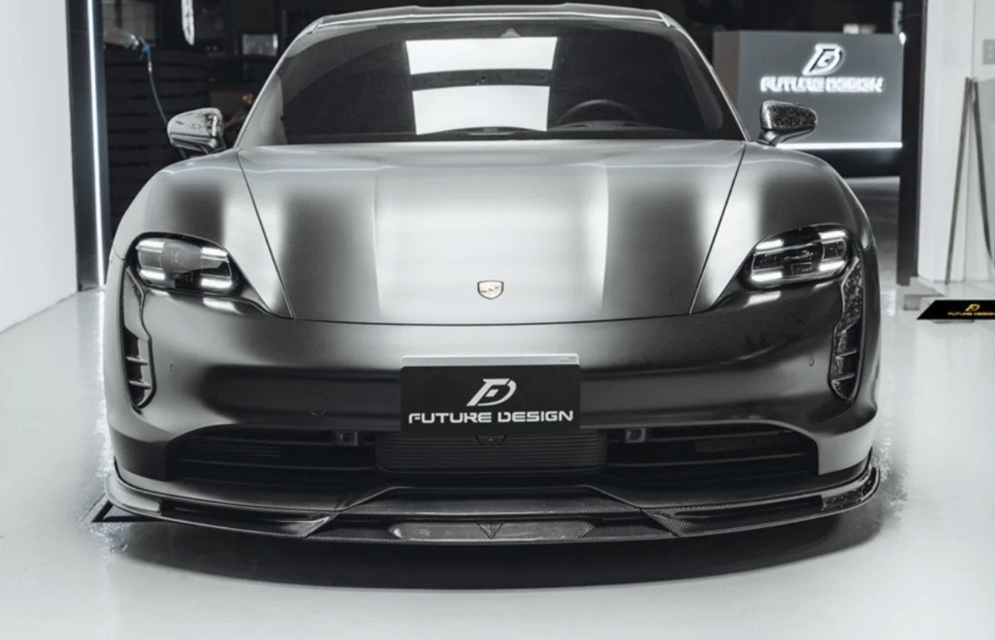 FUTURE DESIGN - PORSCHE TAYCAN CARBON FIBRE FRONT LIP SPLITTER V2 - Aero Carbon UK