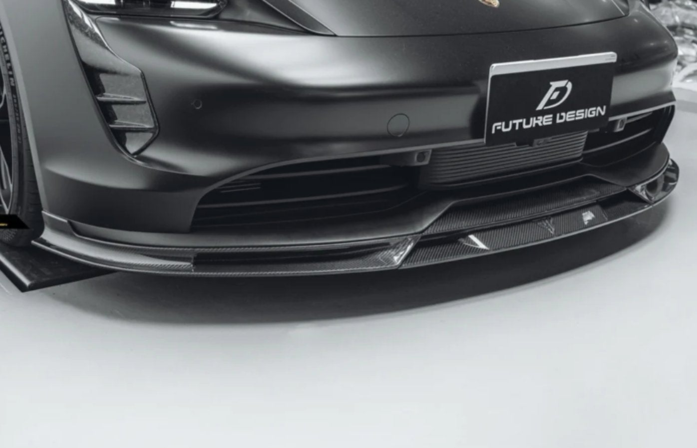 FUTURE DESIGN - PORSCHE TAYCAN CARBON FIBRE FRONT LIP SPLITTER V2 - Aero Carbon UK