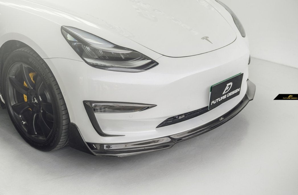 FUTURE DESIGN - TESLA MODEL 3 DRY CARBON FRONT BUMPER CANARD - Aero Carbon UK